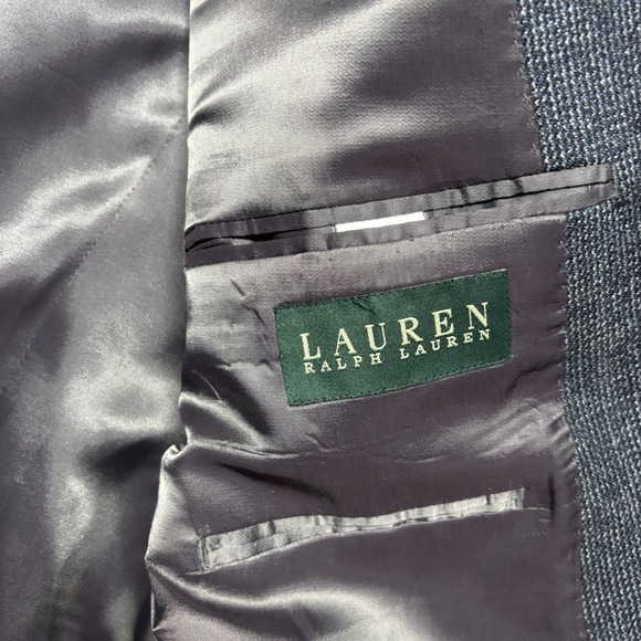 Lauren Ralph Lauren Blazer Mens 46R Sport Coat  Blue‎ Black Herringbone Wool - Picture 6 of 11